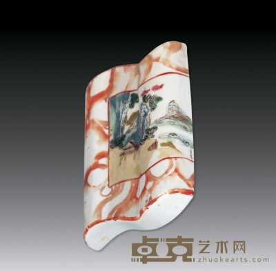 清乾隆 彩山水卷书形壁瓶 10.3×15cm